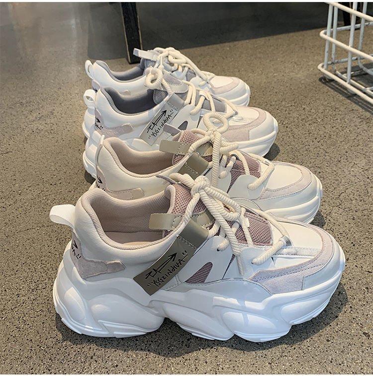 Old Shoes Female 2024 New Spring And Autumn Big Head Breathable Wild Casual Women's Shoes Thick-Soled White Sports Shoes Women