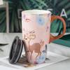 Креативная мультяшная керамическая чашка, чашка для питья большой емкости с крышкой, чашка для кофе для дома и офиса, чашка для пары высокой ценности