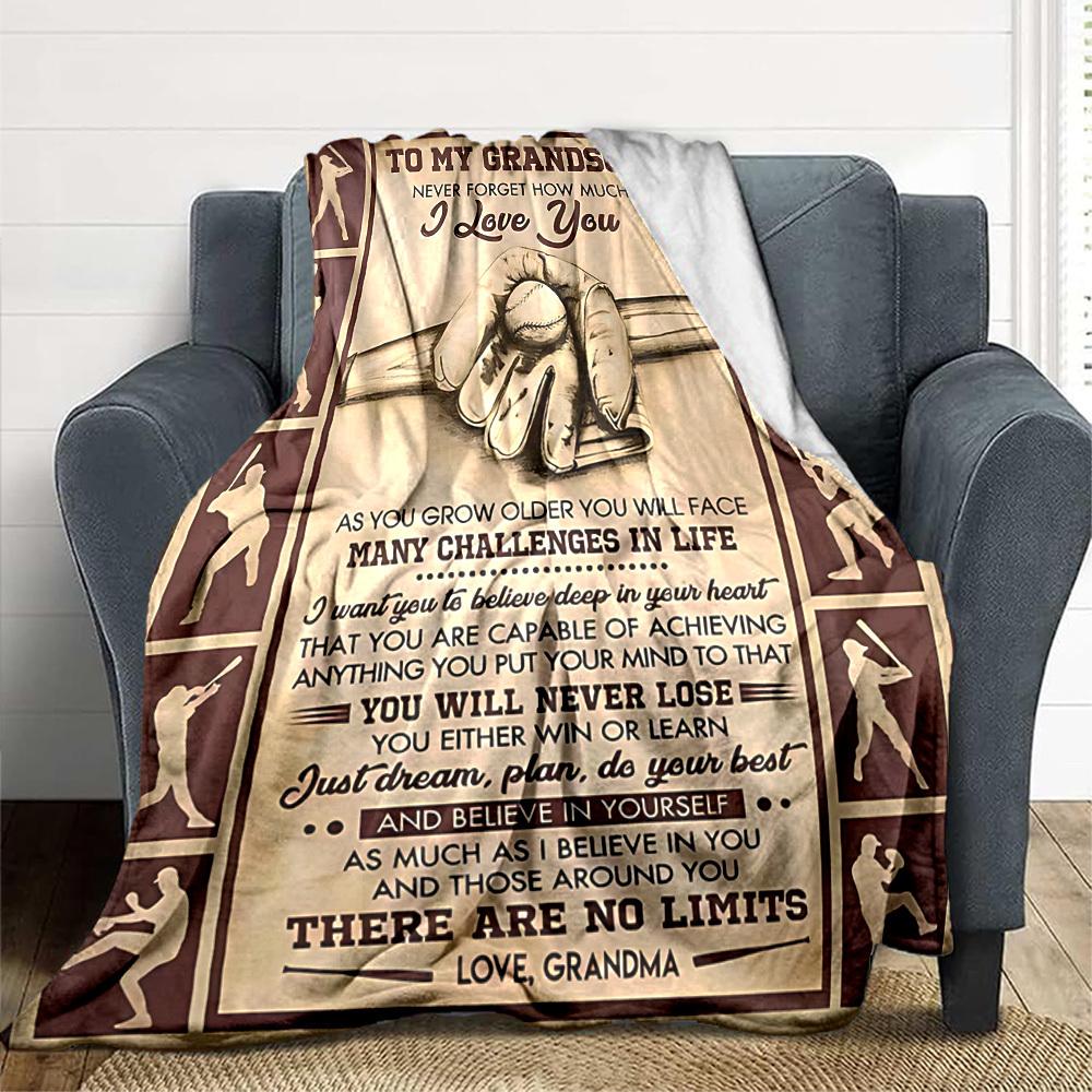 1pc To Grandson Motivational Quote Blanket - Perfect Gift for Birthdays, Christmas & Halloween- Soft, Warm & Versatile yy250909119