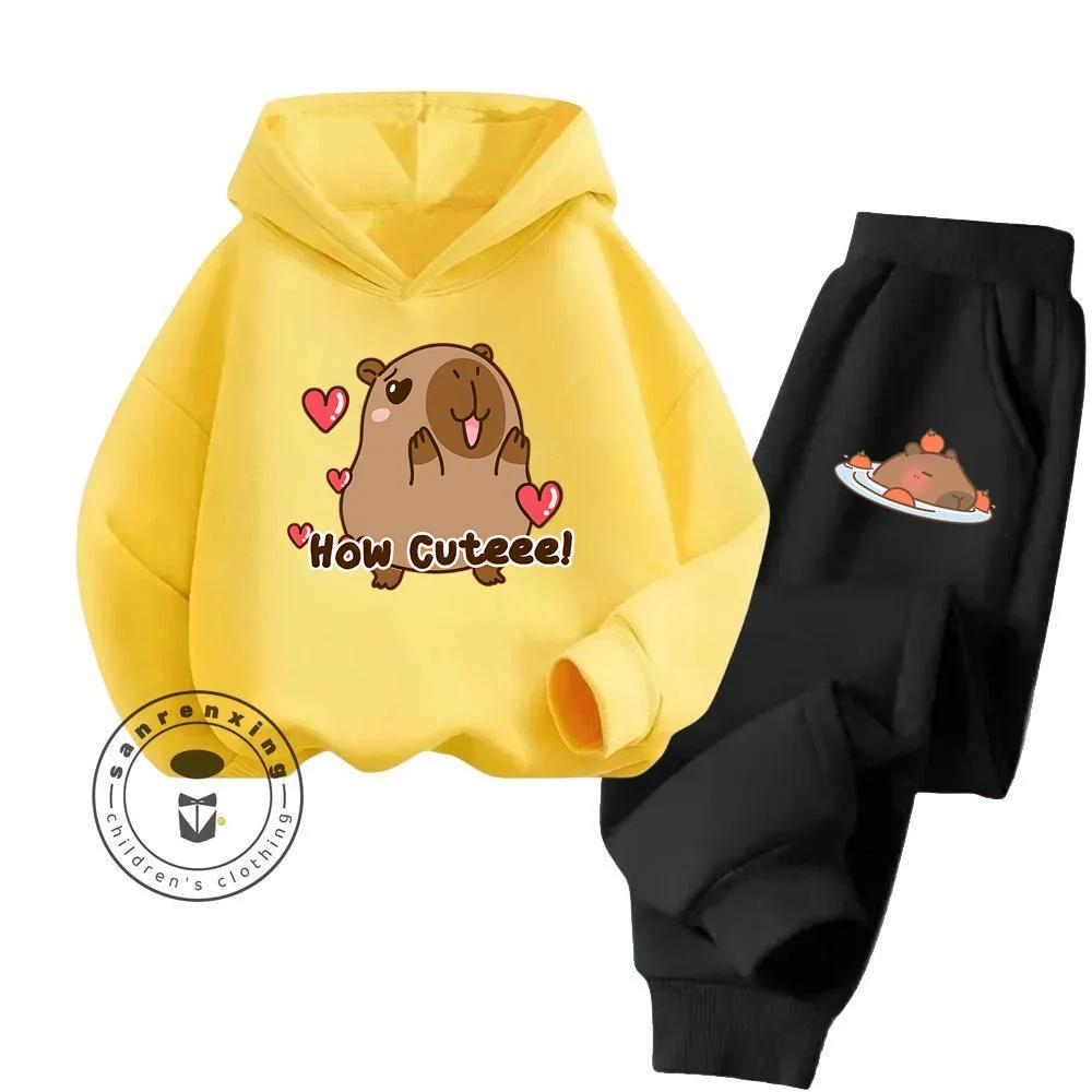 Костюм с капюшоном и брюками Capybara Capibara, подходит для детей в возрасте от 3 до 14 лет, с нишевым дизайном, высококачественный хлопковый костюм с капюшоном