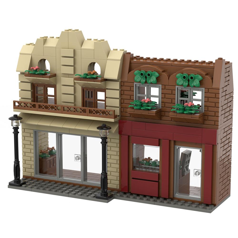 Сцена MOC игрушка мальчик девочка цветочный магазин вид улицы город DIY сборка из мелких строительных блоков подарок