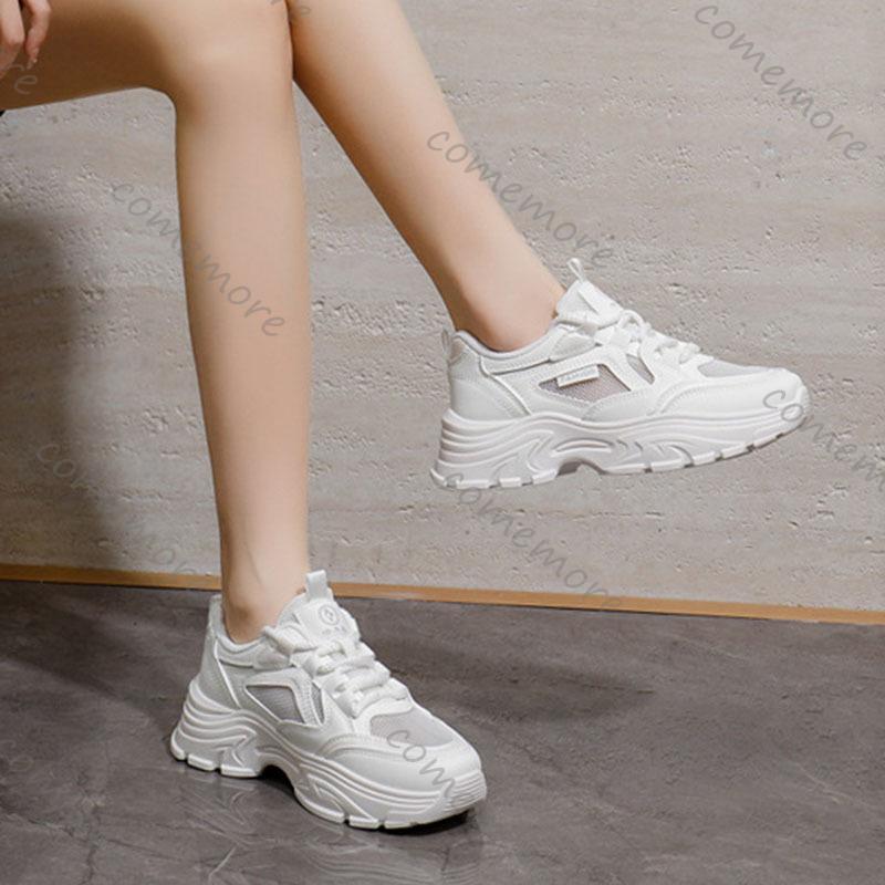 Fashion Comemore Platform Sneakers for Women Spring Summer Mesh Breathable Women's Sport Shoes Casual Solid Lace Up Chunky Heeled Tenis