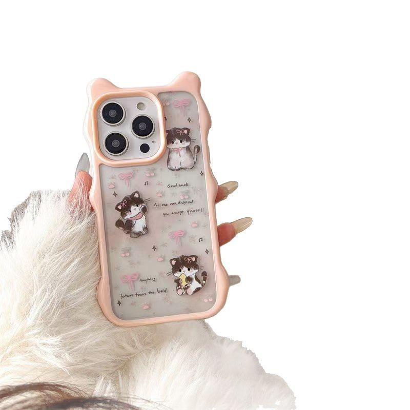 Черная Кошка Розовый iPhone15promax Милые Кошачьи Ушки Huawei Apple 14pro Чехол для Телефона Новая Модель