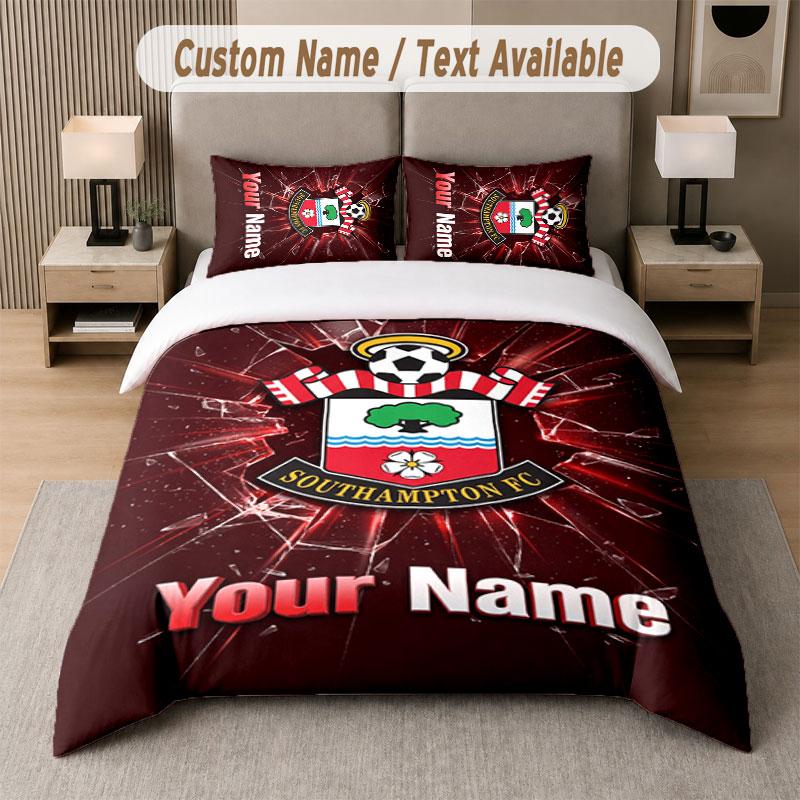 Custom Bedding Set Southampton FC Pattern, Print Name Text 1 Duvet Cover plus 2 Pillowcases Home Textile