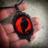 Gothic Vampire Owl Cameo Necklace Women Men Fashion Pagan Witch Jewelry Accessories Gift Blood Owl Glass Charm Rope Chain Choker