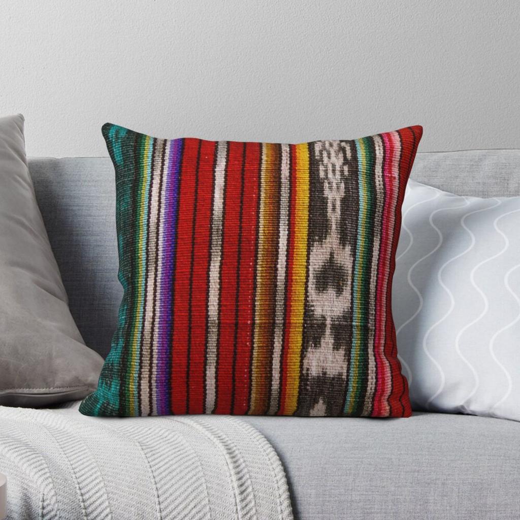Guatemalan Fabric Square Pillowcase Polyester Linen Velvet Pattern Zip Decor Throw Pillow Case Car Cushion Cover
