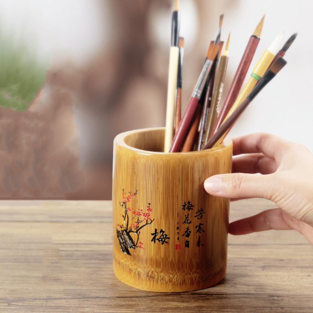 Portable Multifunctional Desktop Storage Box Cylindrical Plum Blossom Pen Holder Chrysanthemum Chinese Style Pencil Box Student