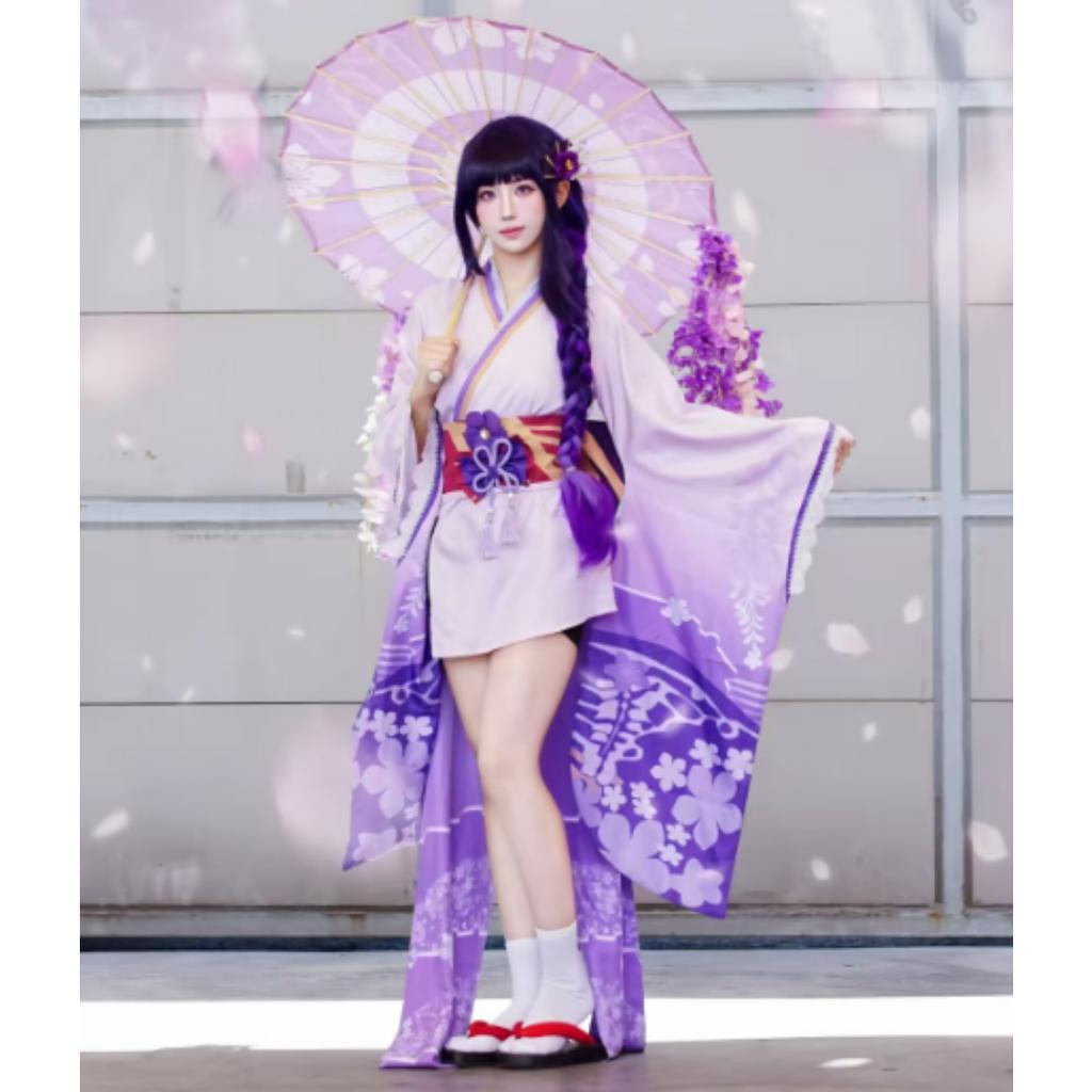 Genshin Impact Кос Костюм Бог Грома Баржен Громовой Генерал Теневой Воин Косплей Игра Анимация Кимоно Женский Тень КОС