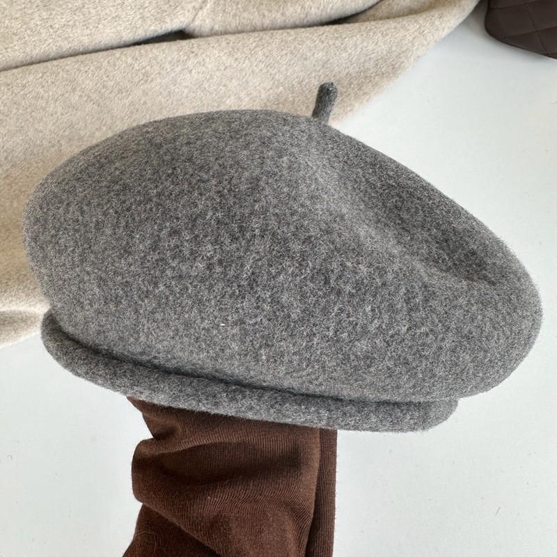 Two Hat Edges~ Maillard Coffee Color Three-Dimensional Thickened Wool Beret Women'S Autumn And Winter Modified Face Shape Versatile Hat