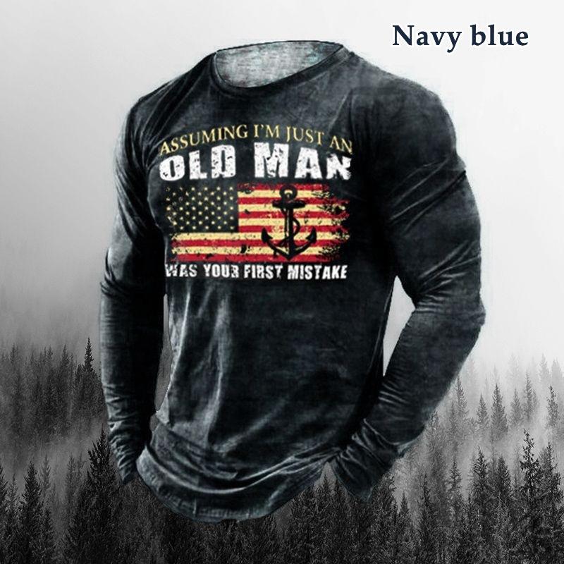 European and American Autumn New Men's Printed Simple and Fashionable Men's Long Sleeved T-shirt