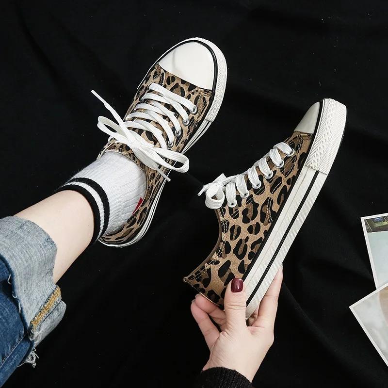 Hot Selling High Top Canvas Shoes Female Leopard Print New Korean Version of Students Original Suichao Low Board Shoes