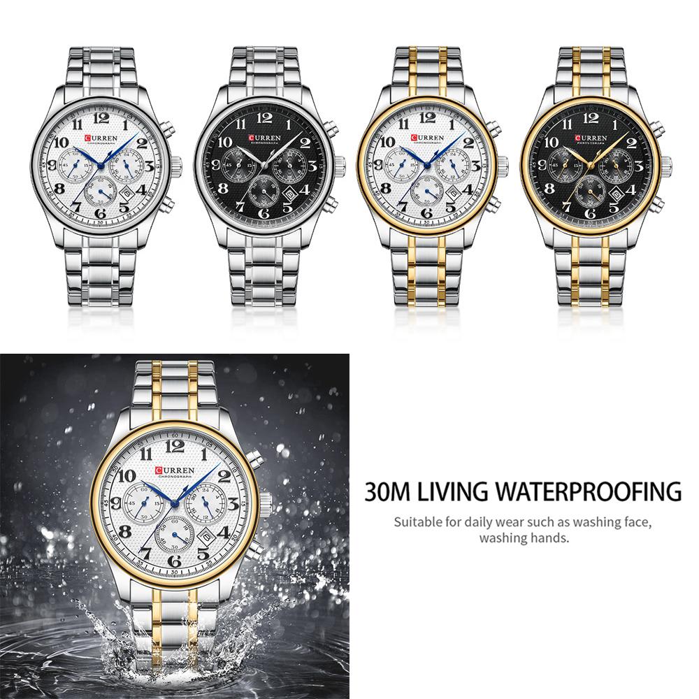 CURREN8466 Men's Watches Luxury Brand Quartz Wristwatch - Chronograph Round Dial with AutoDate, Waterproof