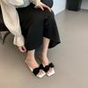 Fashion Women's Low Heel Slippers Summer New Square Head Butterfly Knot Set Foot Anti-slip Wear-resistant Fine Heel Sandals
