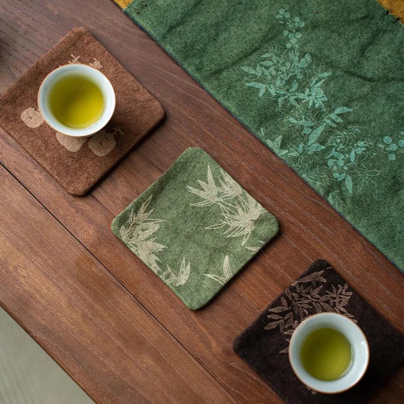 Винтажные квадратные подставки из марли с водяным напылением, с узором «тай-дай», с цветами, нескользящие, с теплоизоляцией, подставки под кофейные чашки, подставки под чайные чашки