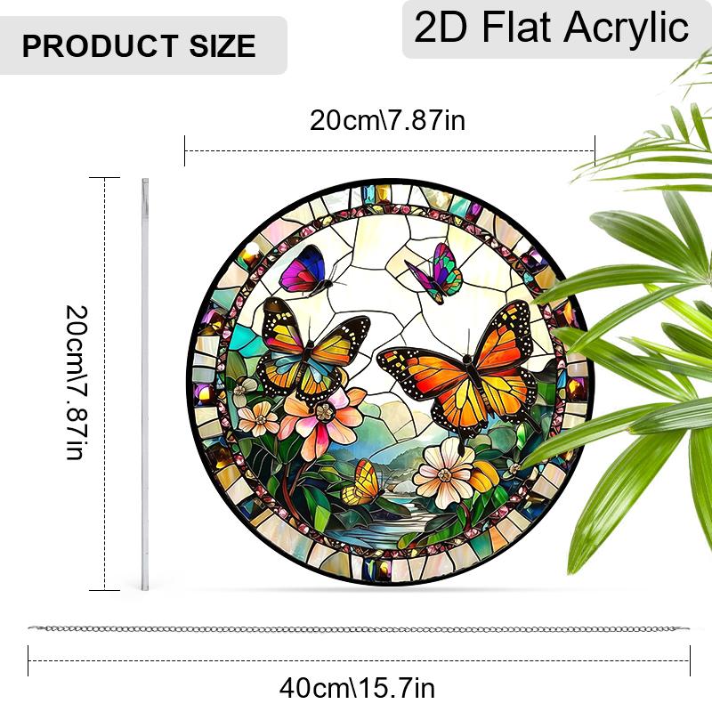 Acrylic Colorful Butterflies and Flowers Suncatcher, Stained Glass Style Window Hanging Ornament for Nature and Garden Lovers
