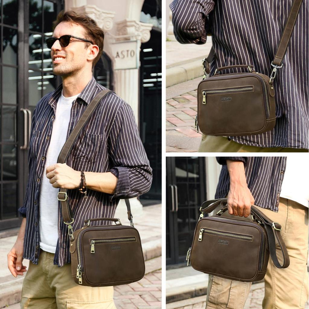 CONTACT'S Мужские сумки на ремне из натуральной кожи Сумки через плечо Винтажные сумки-мессенджеры Мужские сумки Сумки