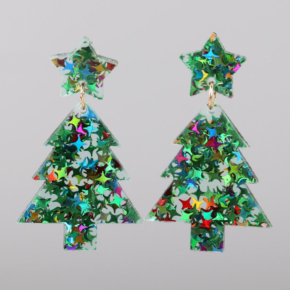 New Glitter Acrylic Christmas Tree Drop Earrings for Women Trendy Colorful Star Plant Statement Earring Xmas Party Jewelry Gifts