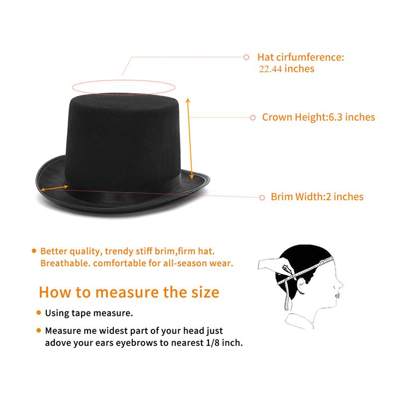 Gentleman Mad Hatter Hat Halloween Party Costume Felt Magician Hat Cap Cylinder Hat for Women Men