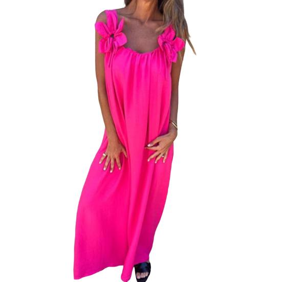 Женское платье с 3D-узором из роз, на бретельках, без рукавов, плиссированное платье-комбинация, свободное однотонное платье макси с открытой спиной для пляжных вечеринок и свиданий