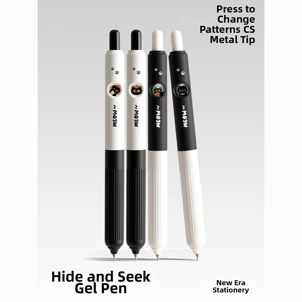 4pcs/Box 0.5mm Black Cat Neutral Pen School Quick-dry Neutral Gel Pen Adult