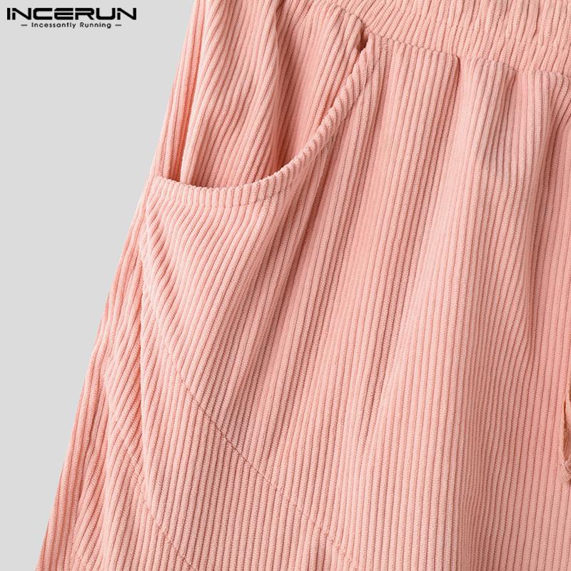 INCERUN Мужские эластичные талии, текстура, однотонные, повседневные, свободные, длинные, широкие брюки