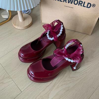 Туфли Мэри Джейн на толстой платформе и каблуке, женские, модные, с жемчужным ремешком на щиколотке, элегантные, для стриптиз-вечеринок