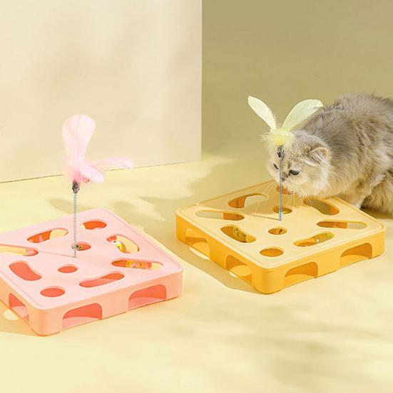 Interactive Puzzle Toy for Cats Puzzle Box with Jingle Balls Spring Feather Wand Cat Enrichment Toy for Indoor Cats Mental Stimulation And