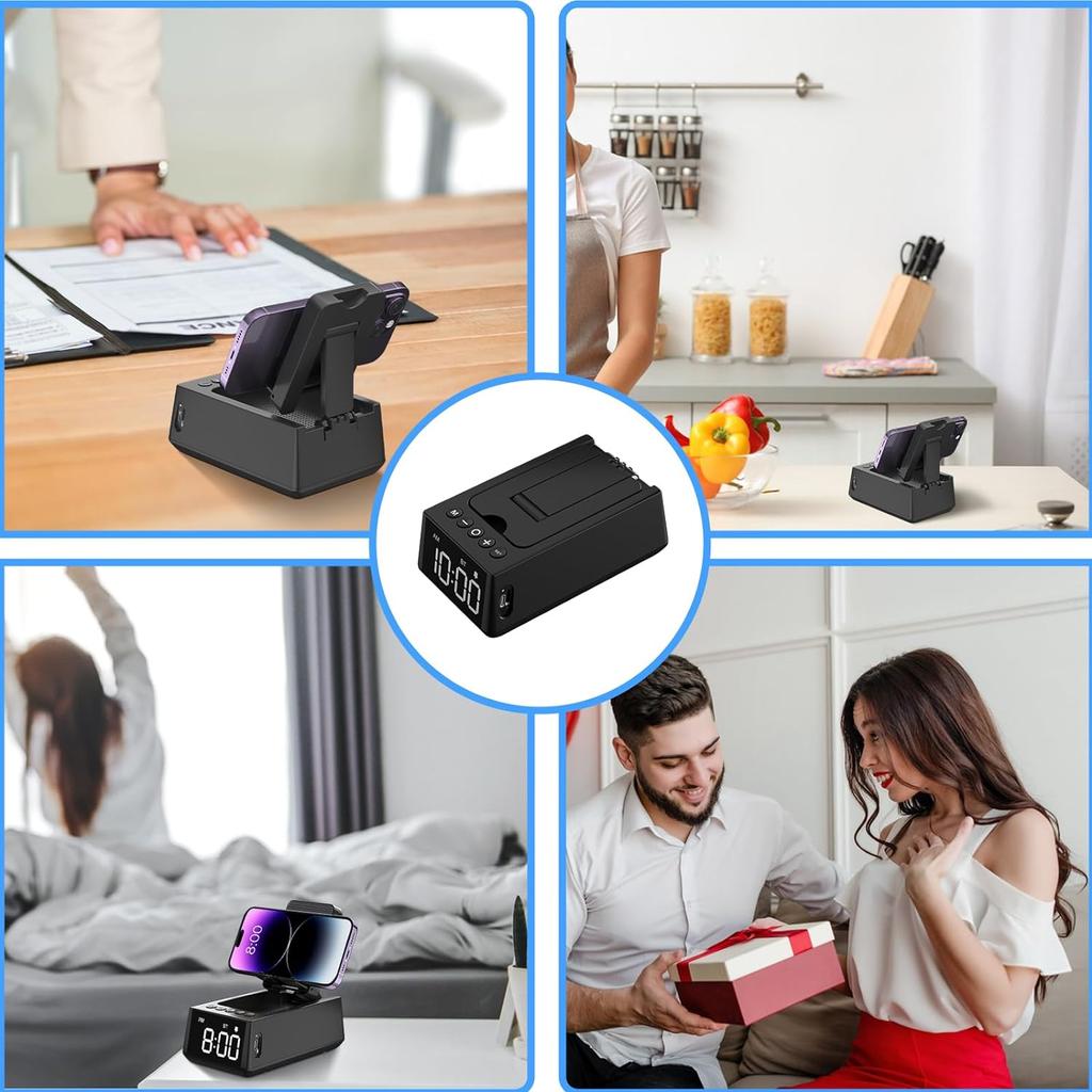 Беспроводная подставка 3 в 1, динамик с громким будильником, подставка для мобильного телефона, устройство чтения карт памяти TF, дисплей 12H, микрофон, объемный звук HD, сотовый телефон и планшет