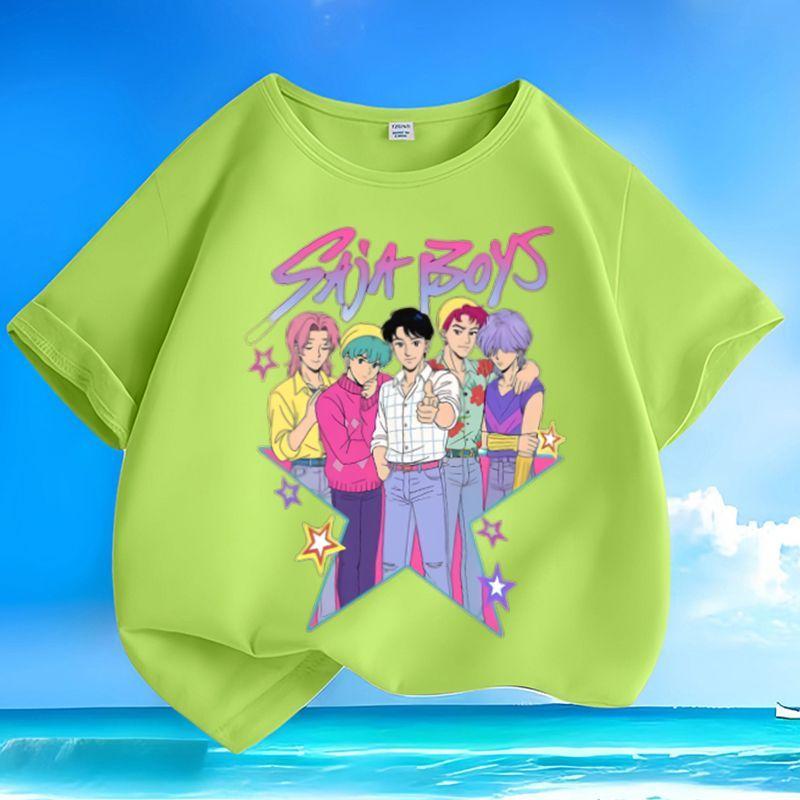 Boys and Girls' Demon-hunting Girl Group SAJABOYS Boys' Group Shirt, Summer Children's Casual Short-sleeved Pure Cotton T-shirt