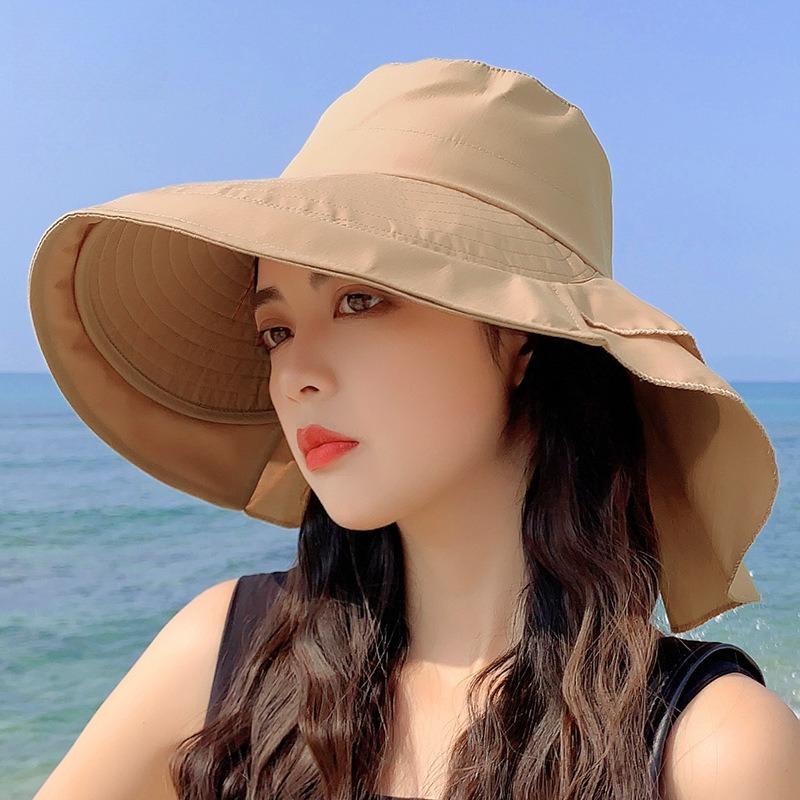 1pc Wide Brim Sun Hat Women Anti-UV Neck Protection Outdoor Fisherman Cap Fold Summer Multi-functional Beach Hat Sun Visors