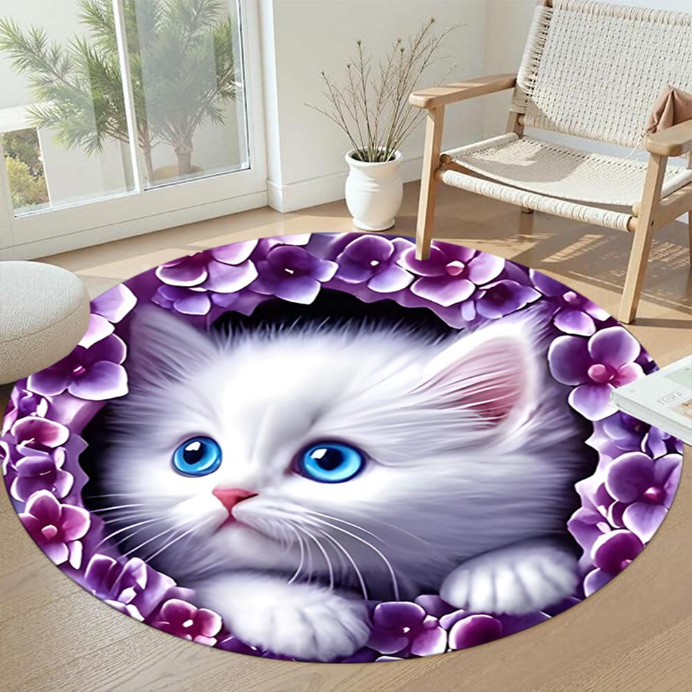 Cat Round Floor Mat Suitable for Hallway Living Rooms Dining Room Study room Anti-slip Round Rug Anime Office Decor Perfect Gift for Friends Family