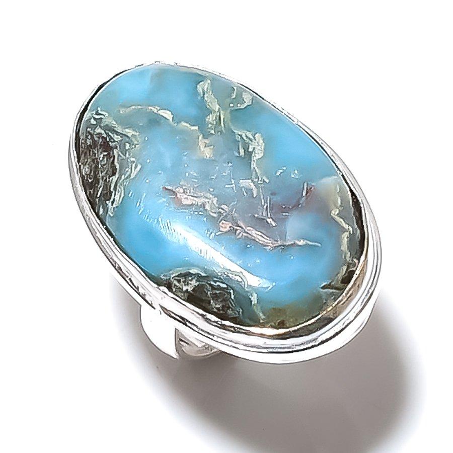 Caribbean Larimar Gemstone 925 Sterling Silver Gift Jewelry Ring Size 7