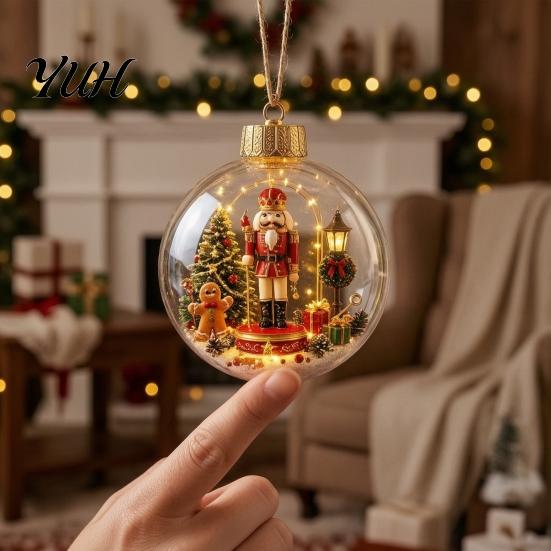Decorative Acrylic Christmas Ornaments Tree Crystal Ball Pendant with LED Light, Built-in Christmas-themed Theme Hanging Charms Pattern Design,