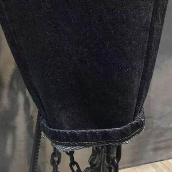 Мужские джинсы-шаровары с эластичной резинкой на талии, регулируемые брюки на молнии и пуговицах, джинсовые брюки с завязками и карманами, сплошной цвет, широкие бедра