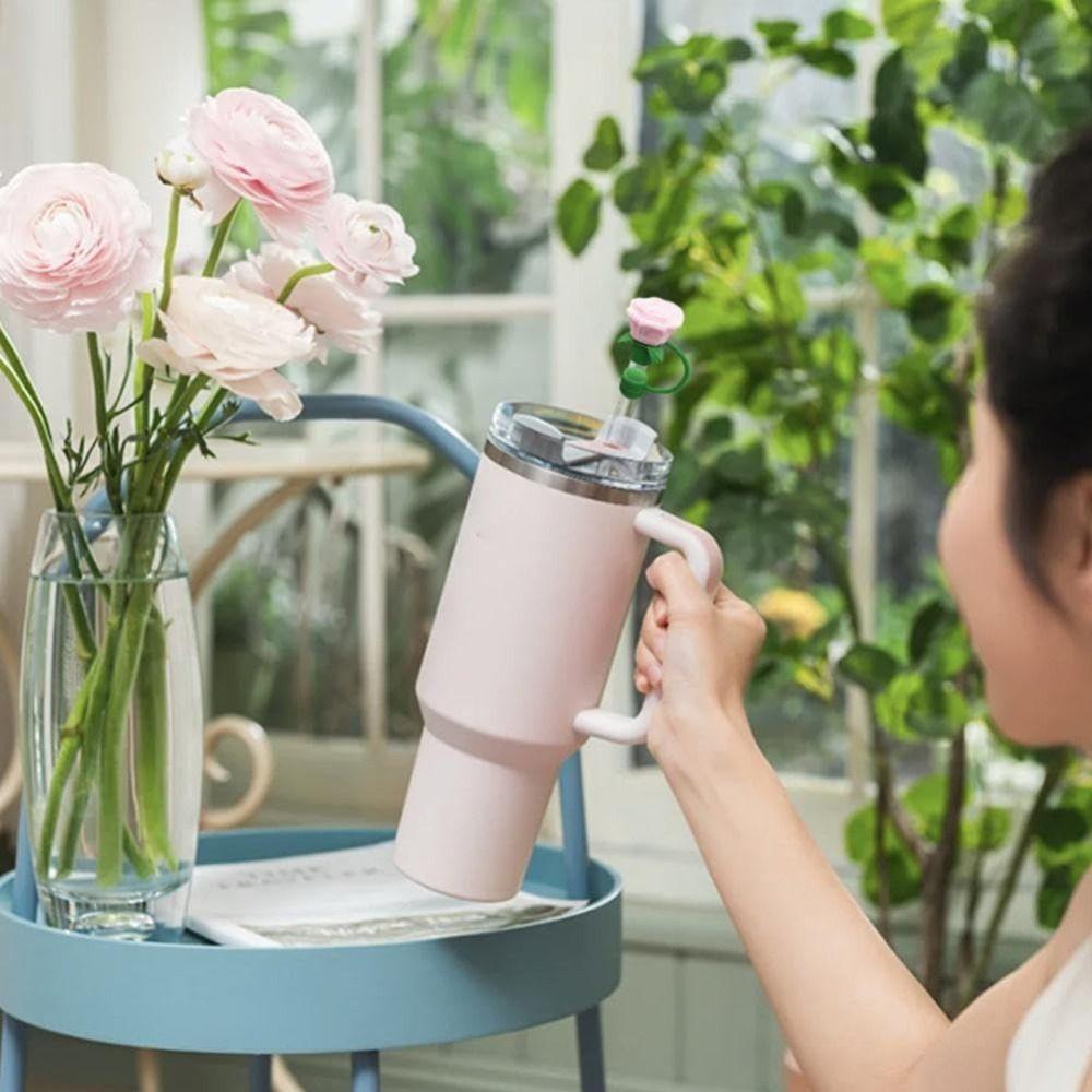 Heat-resistant Rose Flower Straw Cover Dust Proof Straw Covers Cap for Stanley Cup