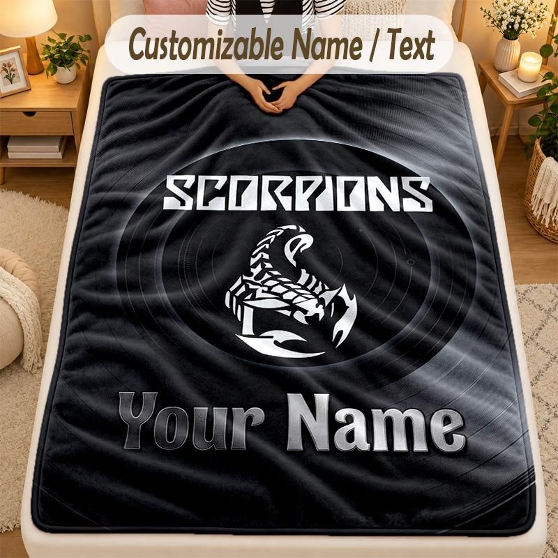 Flannel BlanketScorpions Custom Name Text Personalized Soft Warm Throw Blanket Home Decor Gift
