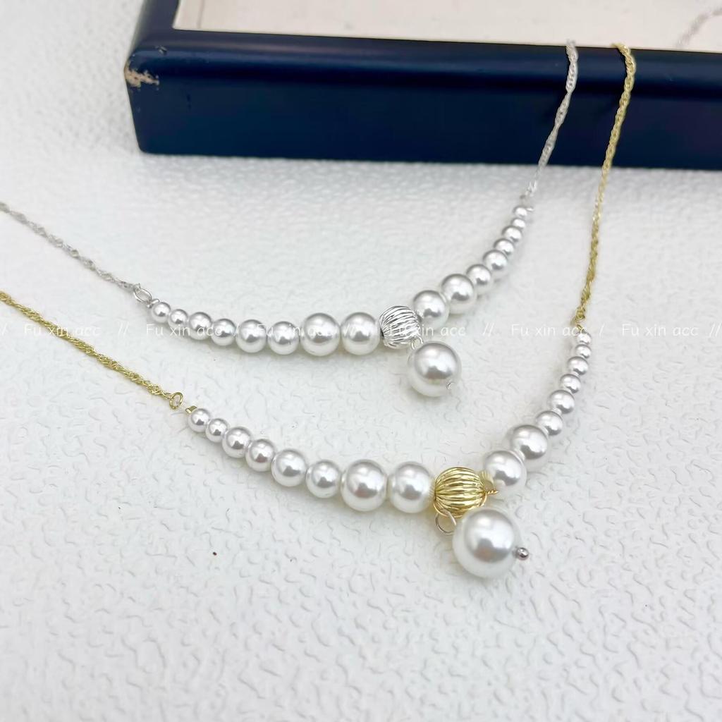 Градиентное жемчужное ожерелье - золото, серебро и белый | Элегантная и универсальная цепочка для свитера | Изысканный современный дизайн