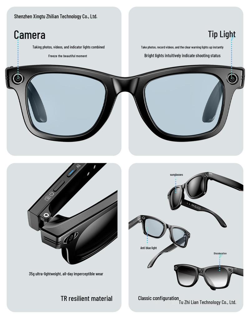 Умные очки W610: 800 Вт Пиксельные ИИ-переводчик, Запись фото и видео, WIFI, Двойное шумоподавление, Солнцезащитные очки с защитой от тряски.