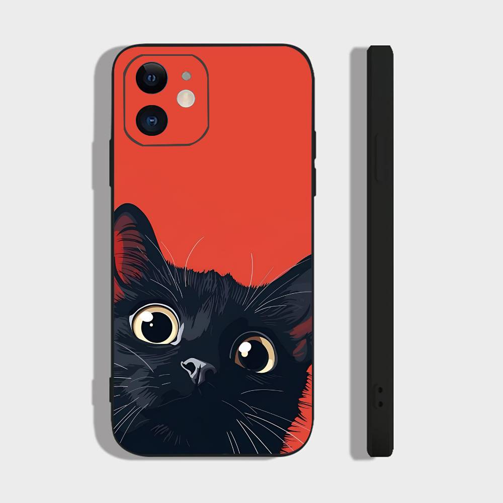 Милый Черный Кот Для IPhone 15 16 14 Plus 13 12 11 17 Pro Max 17 Air Черный Мягкий Чехол для Телефона
