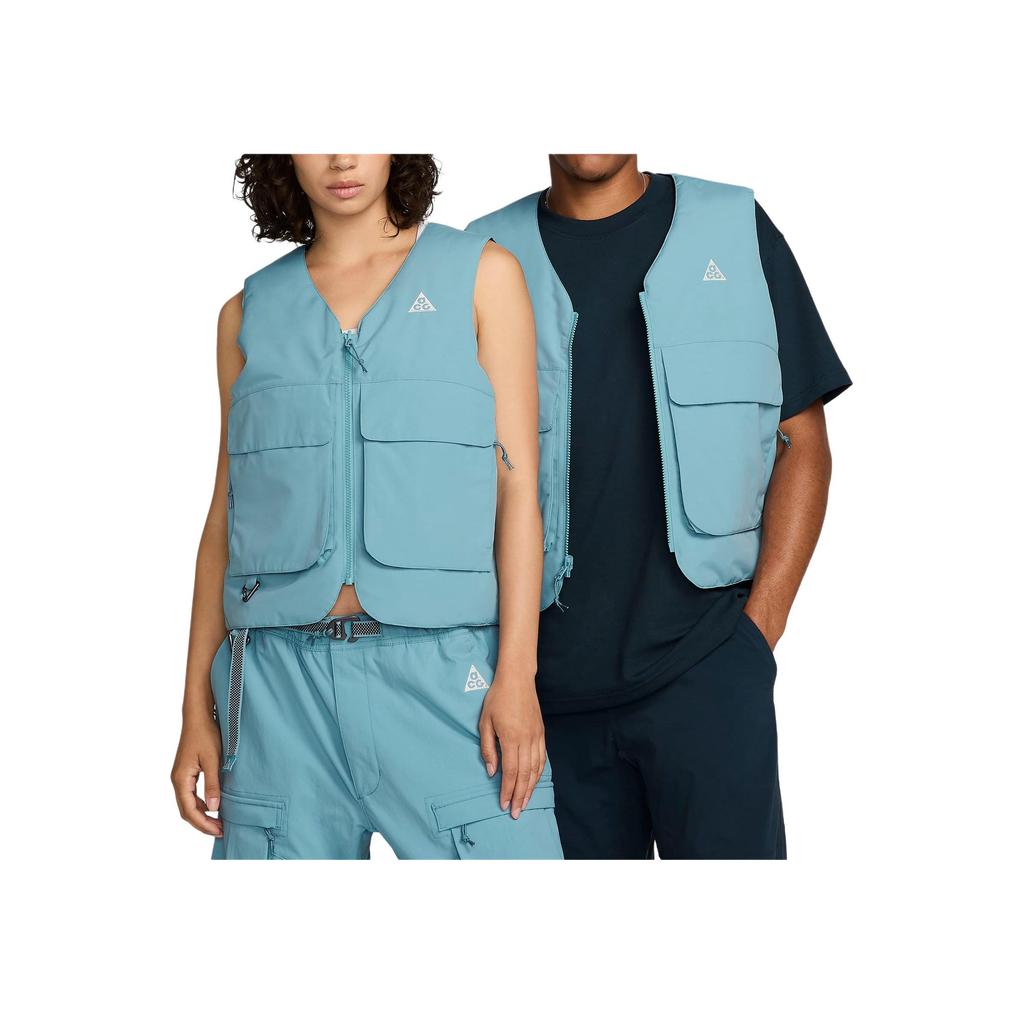 Nike Серия ACG Skull Peak Жилет без рукавов с принтом логотипа, на молнии, с V-образным вырезом, двусторонний, PrimaLoft, унисекс, джинсово-синий FV8694-464