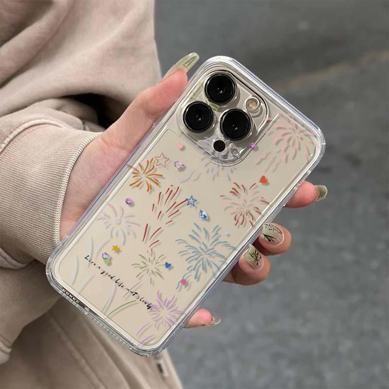 Полностью закрывающий яркий чехол-накладка 'Фейерверк' для iPhone 16/15/12/11/XR, ударопрочный, мягкий