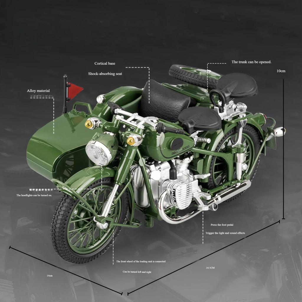 1:10-колесный сплавленный трехколесный велосипед Mb825, модель из металлического сплава со светом и звуком выхлопа, сплавленная игрушка, подходит в качестве подарка на день рождения