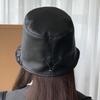 Autumn and winter new retro British style PU leather leopard print fisherman hat children's fashion versatile wide brim bucket hat basin hat
