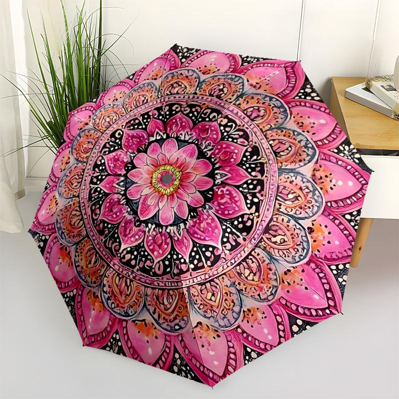 1pc Mandala Artwork Automatic Open/Close Umbrella, Compact Travel Umbrella, 8-Rib Sturdy Frame - Ideal Gift for Friends yy251118022