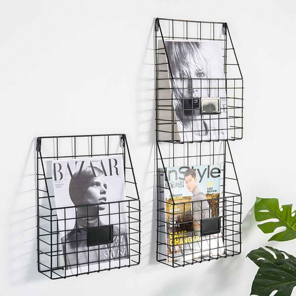 Metal Mesh Magazine File Holder Easy To Install Foyer Storage Shelf Hanging Document Rack  Office