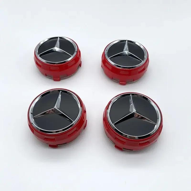 Car Sticker 2025 For Benz 4pcs 75mm Black Red Raised Car Styling Wheel Center Cap For Mercedes Benz AMG A0004000900
