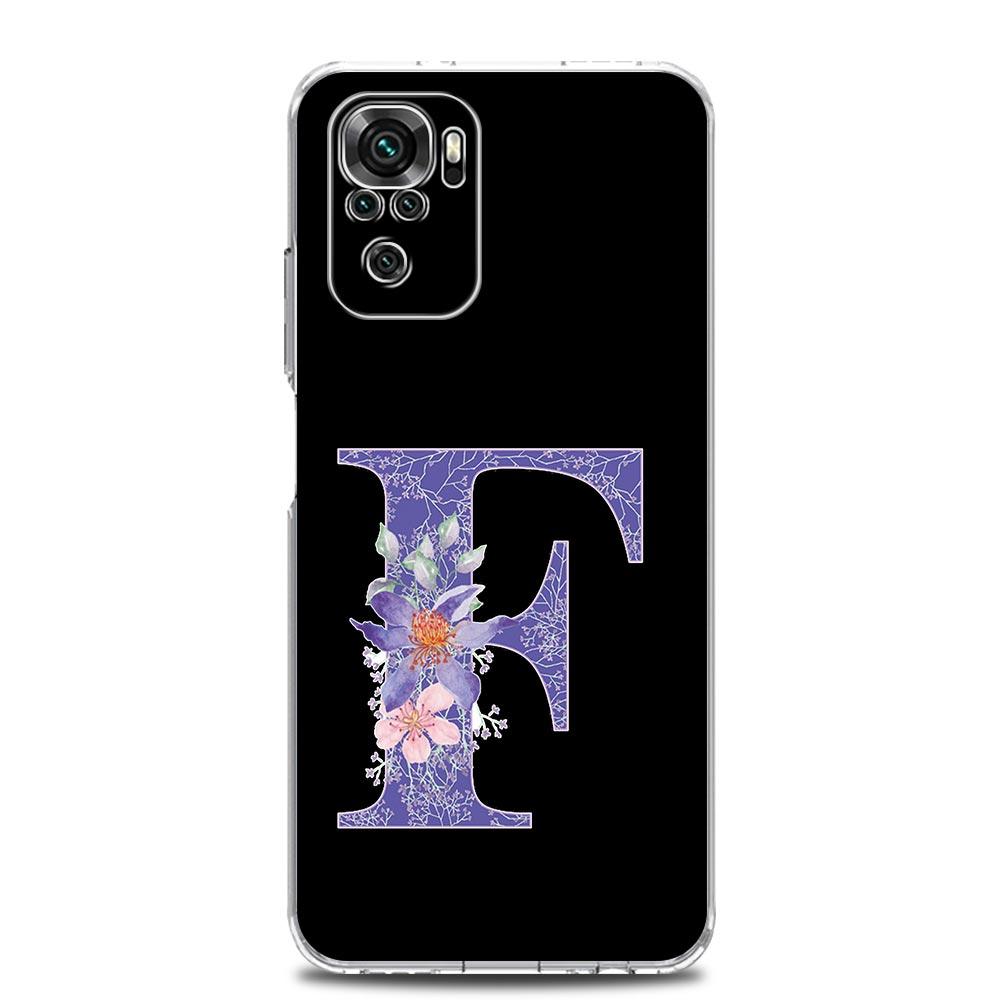 Case For Xiaomi Redmi Note 14 13 12 4G 9 8 10 11 Pro Plus 5G 14C 13C 12C 10C 9C 9A Cover Initial Letter Retro Purple Flower