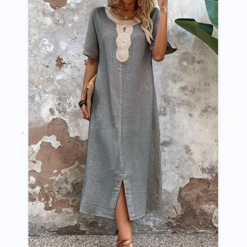 Новое женское летнее платье свободного кроя с круглым вырезом и короткими рукавами из кружева