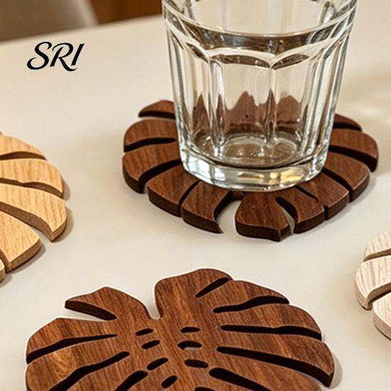 Summer Style Coaster 5Pcs Tropical Leaf Coasters Wooden Drink Mats for Kitchen Bar Table Protection Monstera Shape Heat-Resistant Mat Rustic