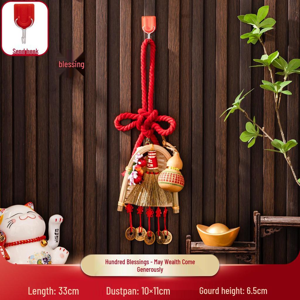 2025 New Style Housewarming Chinese Knot Gourd Fu Character Broom Pendant for New Year Entrance Decor